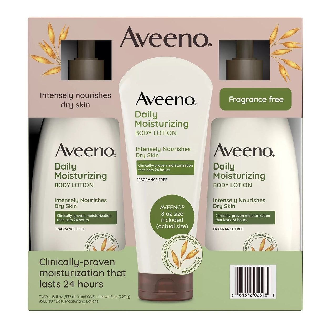 Aveeno Daily Moisturizing Body Lotion 18 Fluid Ounce (Pack of 2) + 8 Ounce Tube - Bellso